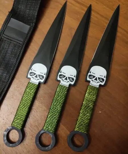 Ninja Kunai Throwing Knife 10 Inch Skull Knife Balance Blade 3 pcs Set 4mm blade thickness