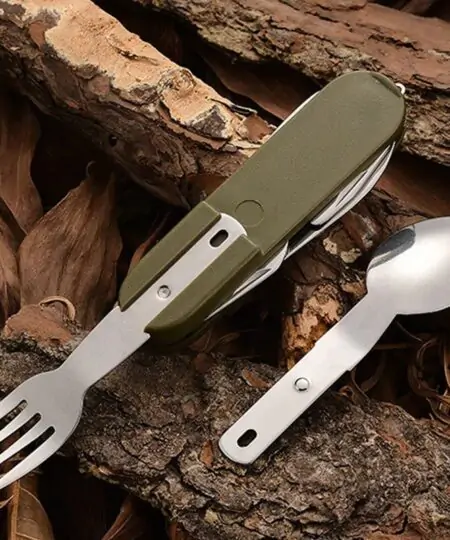 Alternative view of 7 In 1 Multifunctional Outdoor Tableware Stainless Steel Foldable Fork Spoon Knife Picnic Camping Hiking Travelling Dinnerware