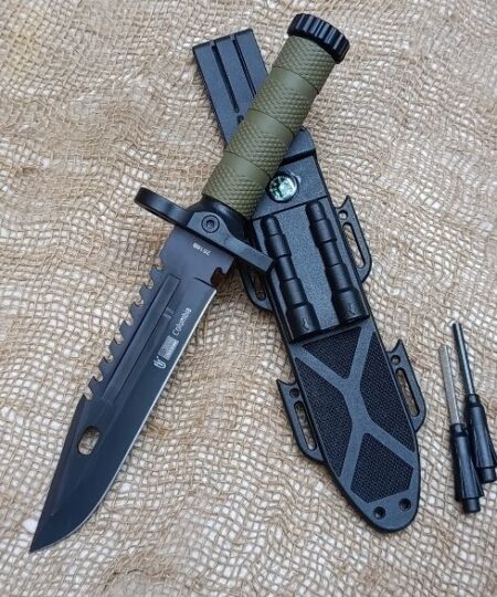 Columbia 2518B Fixed Blade Hunting Dagger Sheath With Firestarter Flint Knife Sharpener